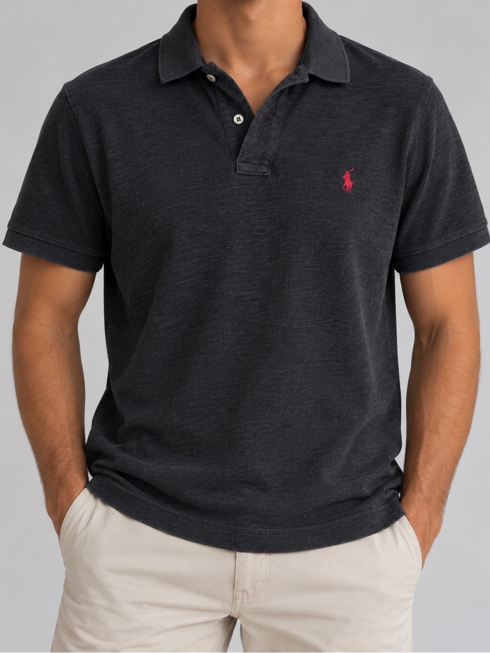 Polo Ralph Lauren Men’s Custom Fit Gray Solid Logo Short Sleeve Polo Shirt M